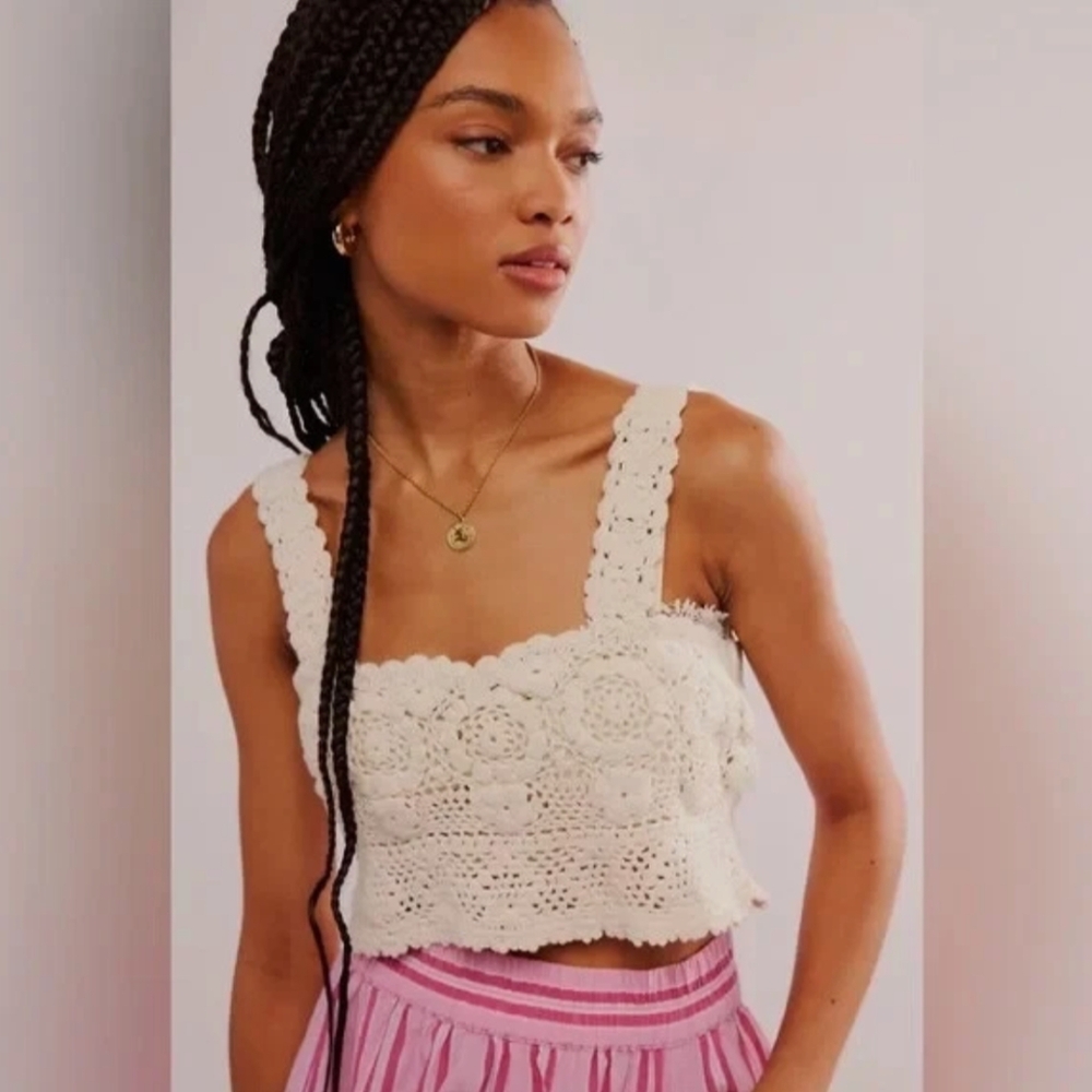 Free People Lost In Your Eyes cropped Top beige Crotchet Hippie (S)